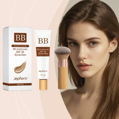 Zephoco Moisturizing Protective BB Cream Wheat Color SPF 30 Long Lasting Concealer Hydrating Foundation With Makeup Brush
