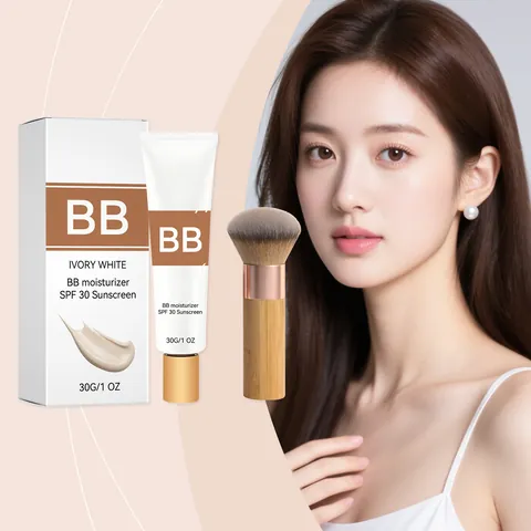 Crema BB Protectora Hidratante Blanco Marfil Acabado Mate Corrector Hidratante Set de Maquillaje Facial Con Brocha para Base