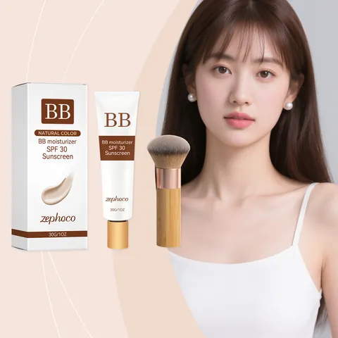 Zephoco Ενυδατική Προστατευτική BB Cream SPF 30 Αντηλιακό Φυσικός Τόνος Με Πινέλο Μακιγιάζ Ελαφριά Ενυδατική Βάση Προσώπου Foundation