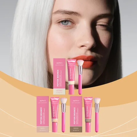 Zephoco Peptide Bounce Lightweight Liquid Foundation With Makeup Brush Long Lasting Moisturizing Concealer For Women