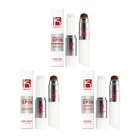 Zephoco Color Changing Concealer Foundation Stick With Built-in Makeup Brush Double Ended Waterproof Face Makeup Stick