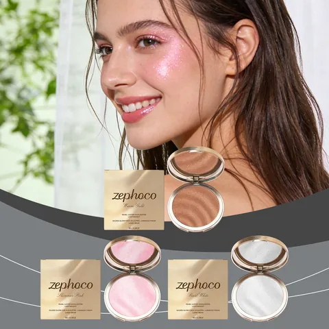 Zephoco Palette de Poudre Illuminatrice Lumineuse Or Chaud Rose Scintillant Blanc Lune Longue Tenue Imperméable Maquillage Éclat Visage