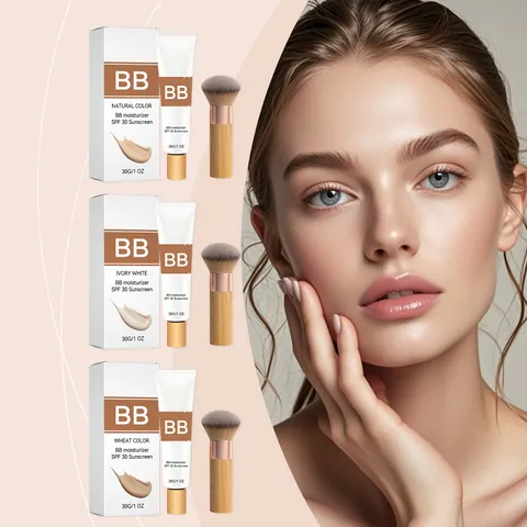 BB Cream SPF 30 Moisturizing Face Foundation Set With Bamboo Brush For Natural Matte Finish Lightweight Base Makeup For Women