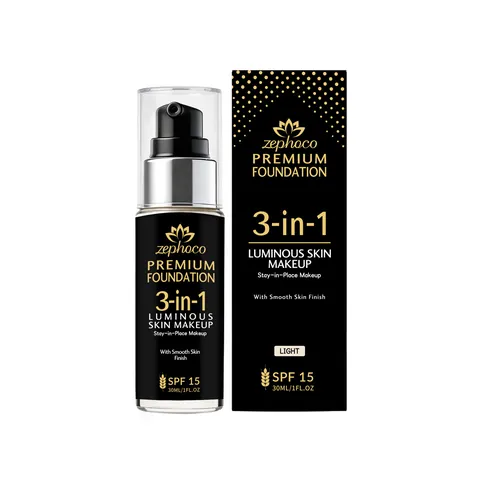 Zephoco Stay-in-Place Foundation SPF 15 Heller Hautton Leicht Abdeckend Glänzend Glasflasche Flüssig Make-up