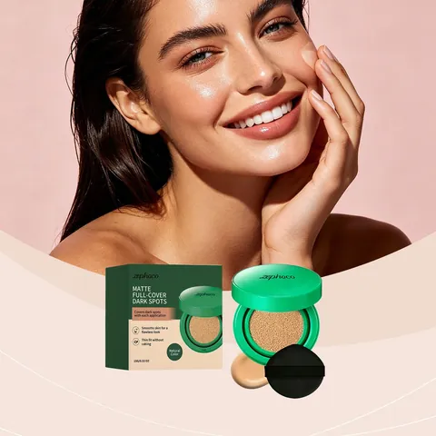 Zephoco Matte Skin Care Cushion Foundation Cobertura Total Refina Poros Hidratante Color Natural Base de Maquillaje