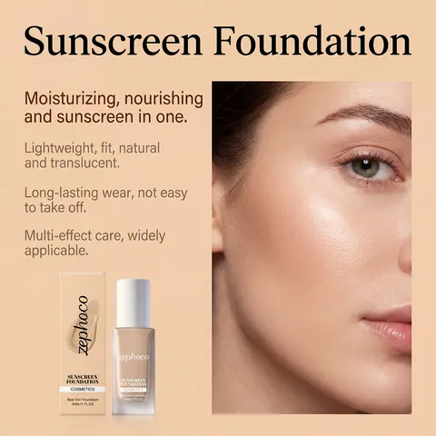 Zephoco Υγρό Make-up Ενυδάτωσης Αντηλιακό Foundation 30ml Φυσικό Concealer Ενυδατικό Μακιγιάζ Μεγάλης Διάρκειας