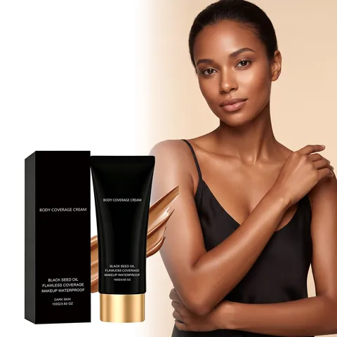 Crema de Base de Cobertura Corporal para Piel Oscura Impermeable Corrector Con Aceite de Comino Negro Maquillaje Tubo Negro Mate