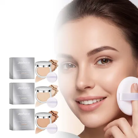 Zephoco Polvos Compactos Minerales Larga Duración Mate Polvos Fijadores FPS30 Control de Grasa Difuminador Maquillaje Mujer