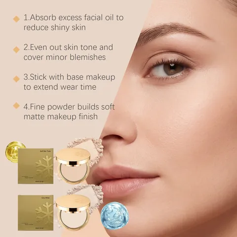 Soft Matte Oil Control Setting Powder With Gold Snowflake Case Waterproof Long Lasting Finishing Pressed Powder For Women