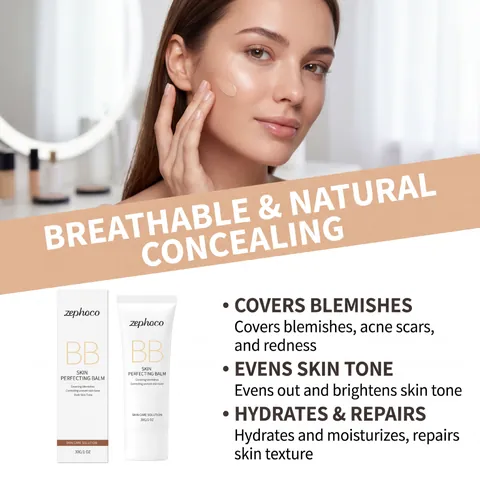 Zephoco Dark Skin Tone BB Cream Concealer Moisturizing Blemish Coverage Skin Perfecting Balm For Women Face Makeup