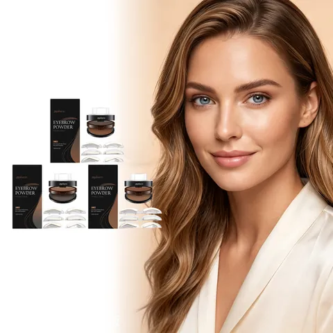 Zephoco Set di Polvere per Sopracciglia Impermeabile a Lunga Durata Kit per Trucco Sopracciglia Naturale Con 3 Paia di Mascherine per Donne Principianti