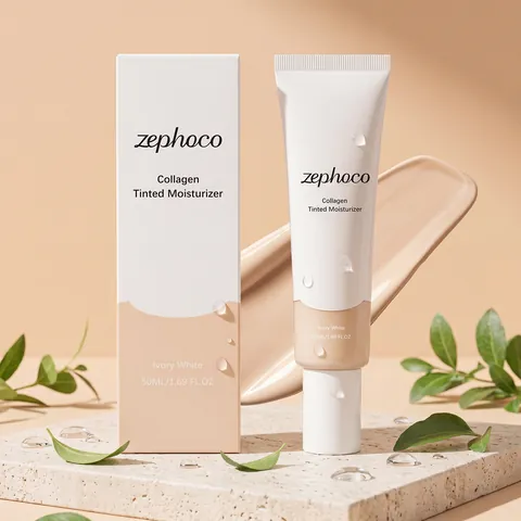 zephoco Crema Hidratante con Color de Colágeno Base de Maquillaje Hidratante Correctora Ligera de Larga Duración Base de Maquillaje Natural Blanco Marfil