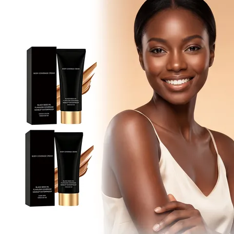 Crema de Cobertura Corporal Impermeable Con Aceite de Semilla Negra Base Correctora de Cobertura Total Para Piel Oscura Maquillaje Duradero