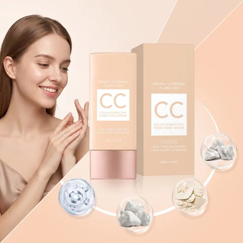 CC Color Correcting Even Tone Serum Cream Lightweight Concealer Hydrating Primer Natural Brightening Face Makeup for Women
