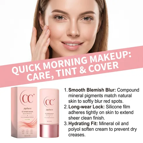 Zephoco CC Cream Blanco Marfil Hidratante Cobertura de Larga Duración Maquillaje Facial Suero con Color