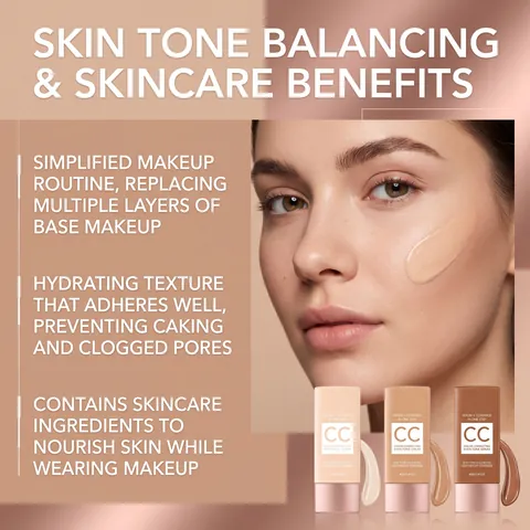 CC Color Correcting Even Tone Serum Cream Lightweight Concealer Hydrating Primer Natural Brightening Face Makeup for Women