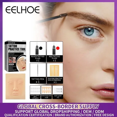 Kit de Práctica de Microblading EELHOE Modelo de Piel Facial de Silicona Ceja Eyeliner Labio Tatuaje Entrenamiento Pigmento Tinta Pluma