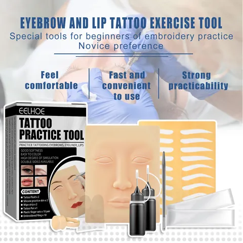 Kit de Práctica de Microblading EELHOE Modelo de Piel Facial de Silicona Ceja Eyeliner Labio Tatuaje Entrenamiento Pigmento Tinta Pluma
