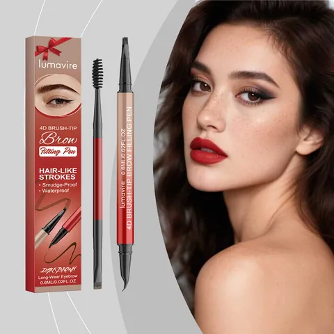 Lumavire 4D Waterproof Eyebrow Pencil Dark Brown Smudge-Proof Natural Long Lasting Microblading Tattoo Brow Pen With Brush