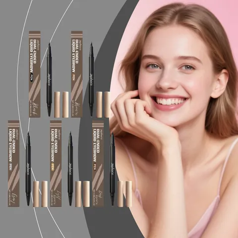Zephoco Doppelendiger Flüssiger Augenbrauenstift 3D Natürlich Langanhaltend Vierzackige Spitze Glatter Augenbrauenkontur Stift Für Damen Makeup