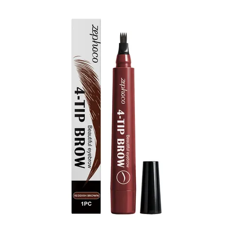 4-Tip Eyebrow Pencil Reddish Brown Liquid Brow Pen Natural Micro-blade Effect Long-lasting Waterproof Eye Makeup