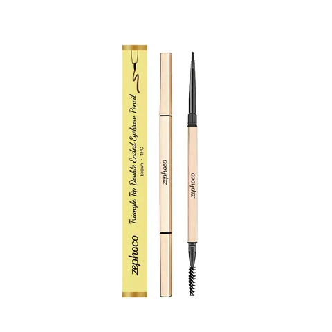 Zephoco Brown Two-In-One Double Ended Eyebrow Pencil Triangle Tip Spiral Brush Waterproof Long Lasting Eye Makeup Pen