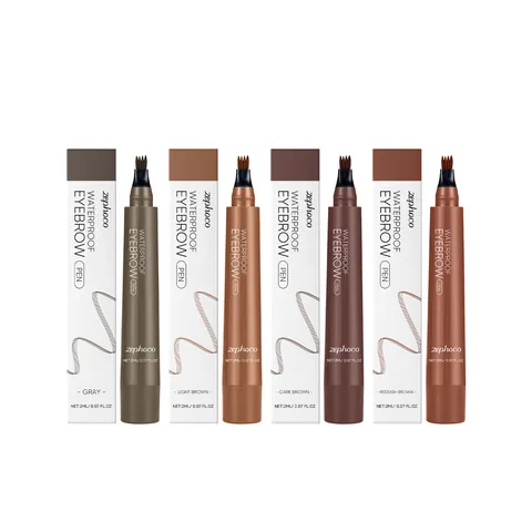 ZEPHOCO Four-Prong Waterproof Eyebrow Pen Natural Microblading Long Lasting Liquid Eyebrow Pencil For Women Daily Eye Makeup