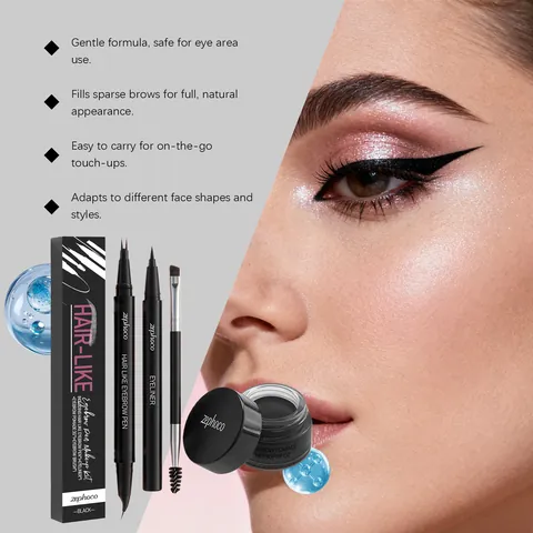 Kit de Pomada para Cejas Impermeable Con Lápiz de Microblading Pincel Delineador Maquillaje Natural de Larga Duración Mujer