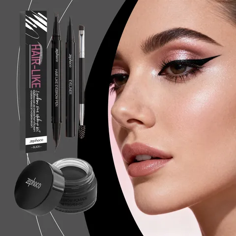 Kit de Pomada para Cejas Impermeable Con Lápiz de Microblading Pincel Delineador Maquillaje Natural de Larga Duración Mujer