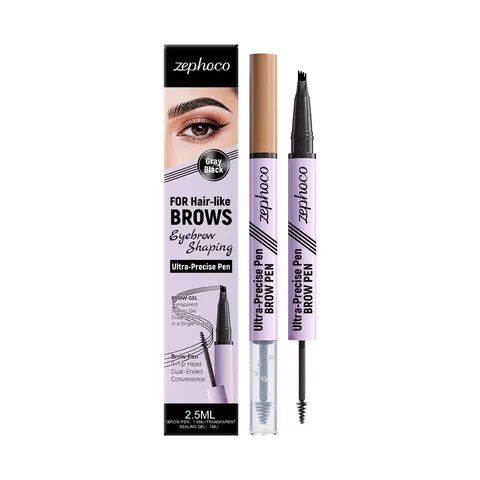 Zephoco Dual Ended Waterproof Eyebrow Pencil With 4-Tip Head Liquid Pen And Clear Styling Gel Gray Black Natural Brow Makeup