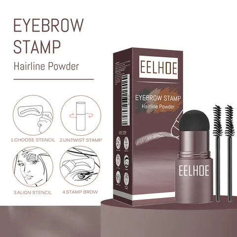 EELHOE Waterproof Eyebrow Stamp Kit Con 10 Plantillas 2 Cepillos Polvo Natural Línea Cabello Herramienta Maquillaje Ojos Mujer