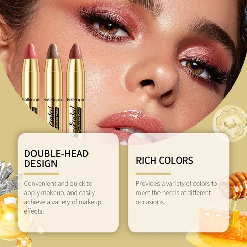 EELHOPE Sombra de Ojos en Barra de Doble Extremo Lápiz de Sombra de Ojos con Brillo con Pincel de Esponja Cosméticos de Maquillaje de Ojos Duraderos a Prueba de Agua