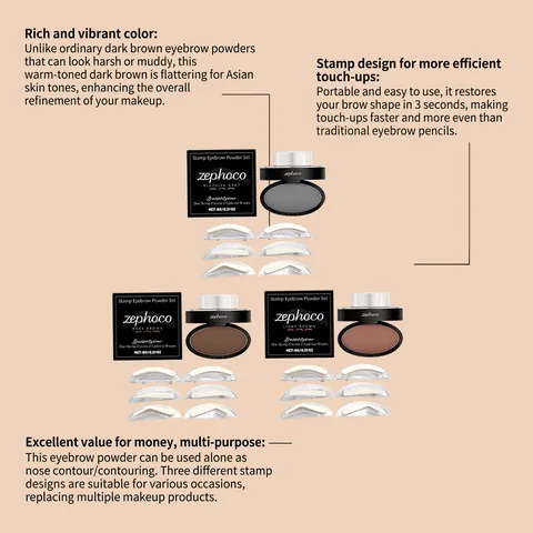 Zephoco Waterproof Eyebrow Stamp Kit Long Lasting Natural Eyebrow Powder With 3 Pairs Stencils For Women Makeup Daily Brow Tool