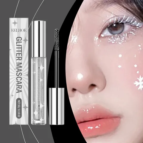 EELHOE Mascara Glitter Argento Trucco Ciglia Scintillante per Feste Palco Club a Lunga Durata Strumento Cosmetico Occhi Naturale