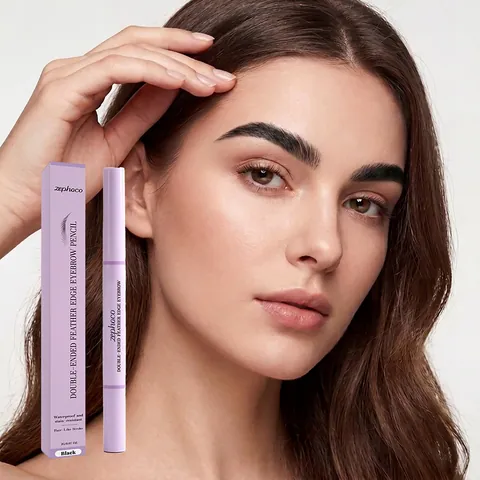 Zephoco Double-Ended Long-Lasting Eyebrow Pencil Black Waterproof Natural Hair-Like Stroke Eye Makeup Contouring Brows Pen