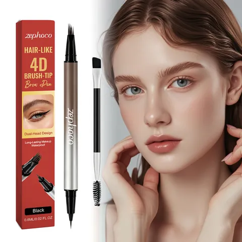 Zephoco Double-Ended Waterproof Eyebrow Pencil Long-Lasting 4D Brush Tip Natural Hair-Like Eyebrow Shaping Makeup For Women