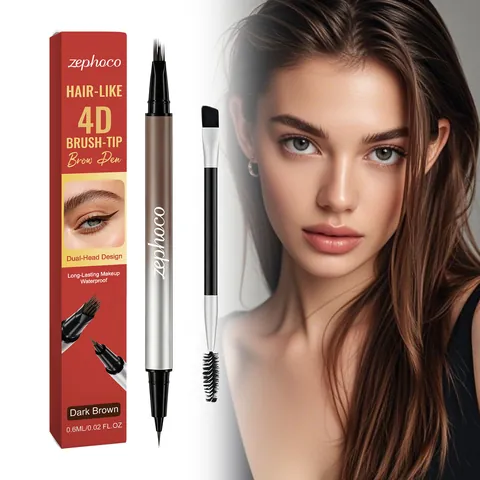 Waterproof Double-Ended 4D Eyebrow Pencil With Brush Long-Lasting Natural Look Smudge-Proof Eye Makeup Pen Dark Brown