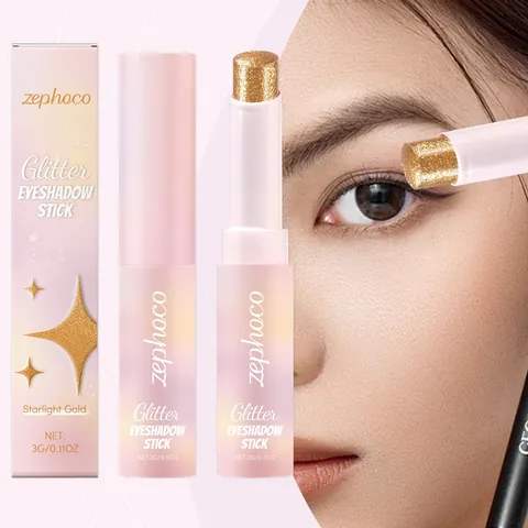 Glitter Eyeshadow Stick Starlight Gold Long Lasting High Pigment Creamy Metallic Eye Makeup Pen Shimmer Stick For Women