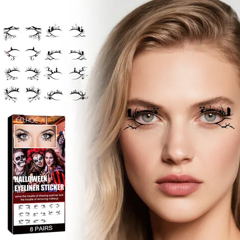 8 Pairs Halloween Eyeliner Stickers Bat Spider Web Pattern Waterproof Eye Makeup Tool For Spooky Party Costume Women