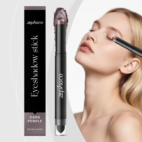 Zephoco Bâton d'Ombre à Paupières Violet Foncé Imperméable Longue Durée Scintillant Métallique Ombre à Paupières Stylo Avec Pinceau Femme Maquillage