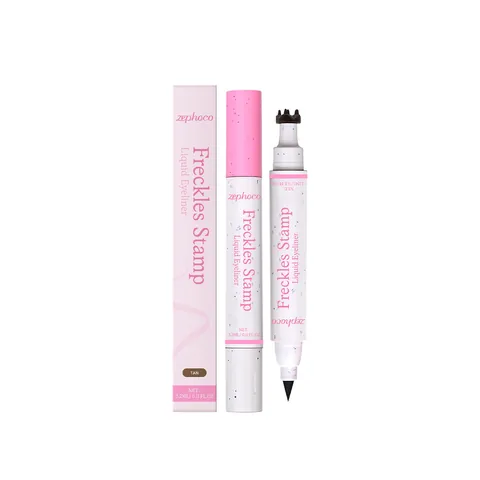 Zephoco 2 σε 1 Αδιάβροχη Σφραγίδα Φακίδων Υγρό Eyeliner Καφέ Φυσικό Μακιγιάζ Μεγάλης Διάρκειας για Γυναίκες