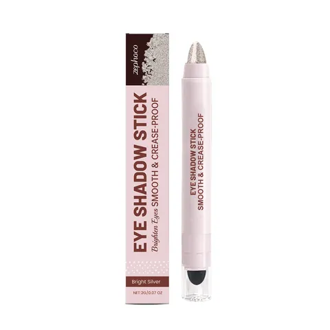Zephoco Bright Silver Sparkling Creamy Eyeshadow Stick Long-Lasting Waterproof Glitter Eye Shadow Pen With Smudger Tool