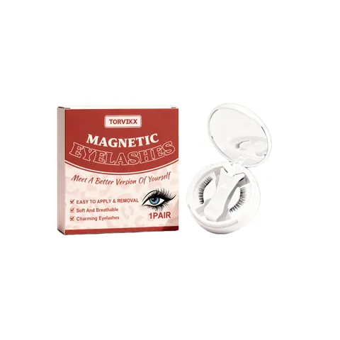TORVIKX Magnetic Eyelashes Set Natural Curly Fluffy Lightweight Reusable Chemical Fiber False Lashes With Mirror Case Applicator