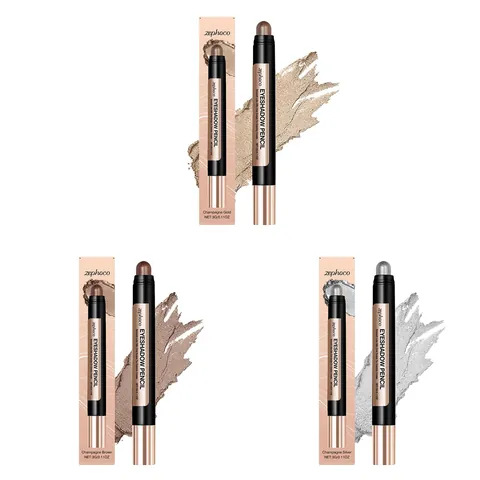 Zephoco Bâton d'Ombre à Paupières Perlé Lisse Crayon Yeux Pailleté Imperméable Longue Tenue Champagne Or Brun Argent