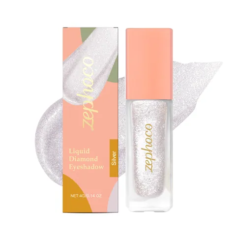Zephoco Silver Liquid Diamond Eyeshadow Glitter Shiny Long Lasting Shimmer Metallic Polarized Professional Eye Makeup For Women