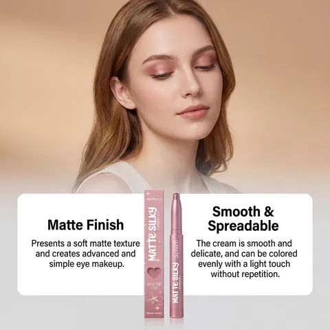 Zephoco Matte Silky Eyeshadow Stick Rose Gold Waterproof Long Lasting Smooth Eye Shadow Pen Daily Makeup For Women