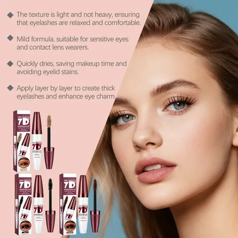 7D Waterproof Fiber Mascara Set Thickening Lengthening Long Lasting Smudge Proof Eye Makeup For Women Multiple Colors