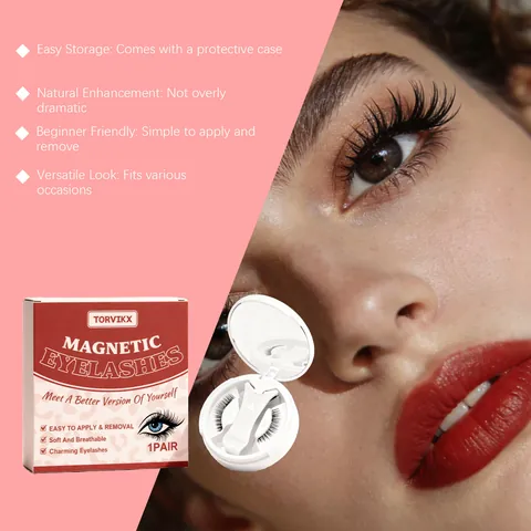 TORVIKX Magnetic Eyelashes Set Natural Curly Fluffy Lightweight Reusable Chemical Fiber False Lashes With Mirror Case Applicator