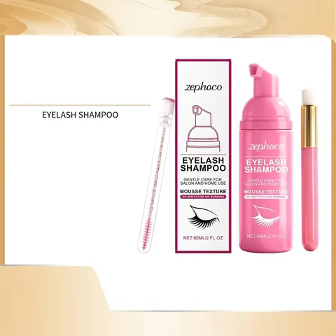 Zephoco Eyelash Shampoo 60ML Cleaning Kit With Soft Brush And Mascara Wand Gentle Mousse Foam Cleanser For Lash Extensions