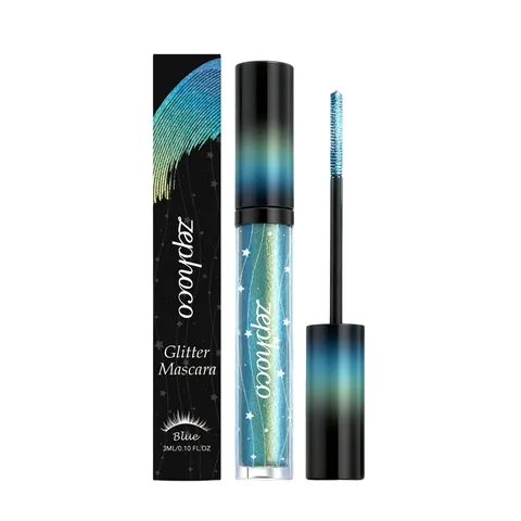 Zephoco Mascara Glitter Blu Trucco Occhi Brillante Lunga Durata Impermeabile Incurvante Volumizzante Mascara 3ml Donna